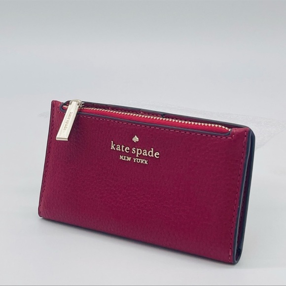 Kate Spade Leila Small Slim Bifold Wallet Ruby Red Leather - Picture 6 of 7